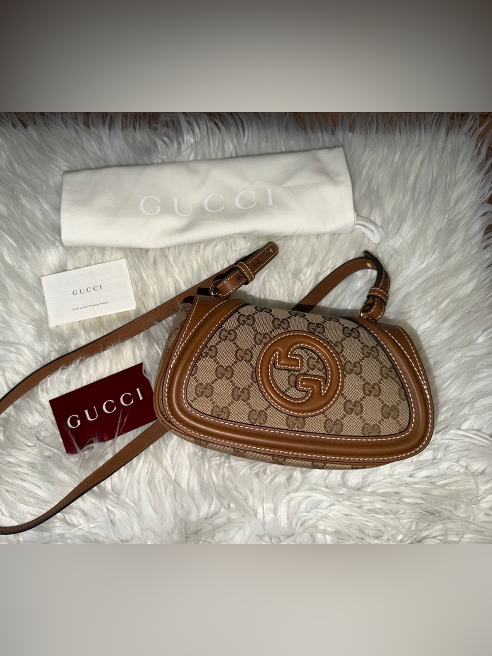 GUCCI Beige/Ebony GG Supreme Canvas Blondie Mini Crossbody Bag NWT